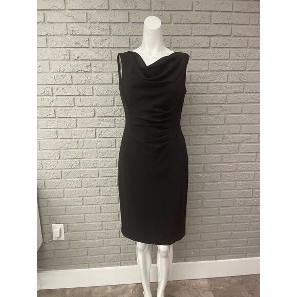Tahari Arthur S. Levine Sleeveless Black Ruche Dress Size 4 - Picture 1 of 9
